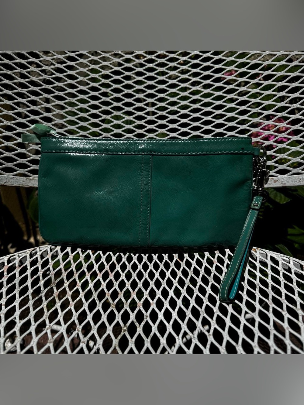Large Green Coach Patent Leather Wristlet - Picture 2 of 7